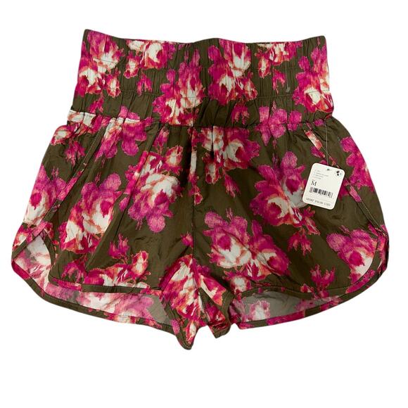 Free People Movement The Way Home Pink Brown Floral Shorts Size Medium Boho NWT - Picture 2 of 10